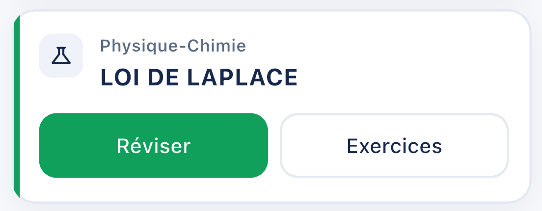 Un cours prêt, avec les actions Réviser et Exercices.