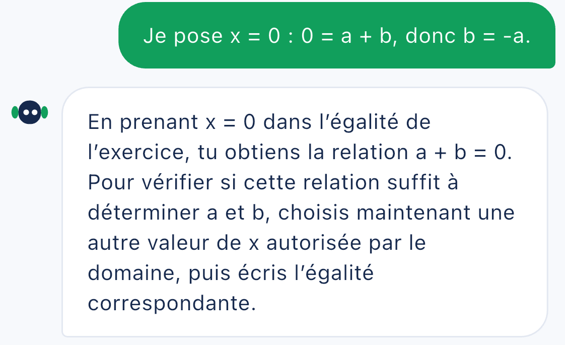 Le Répétiteur répond à une démarche de calcul et propose la prochaine étape.